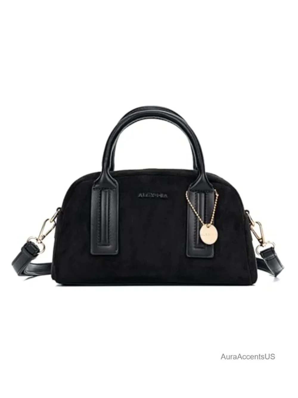 Small Suede Crossbody Bag with Top Handle & Adjustable Strap
